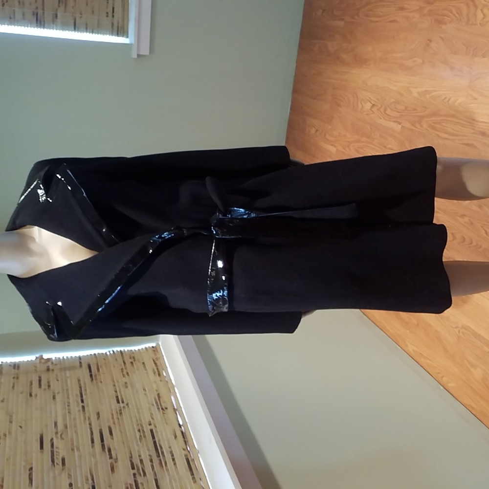 Bebe Coat Wool and Black Patent Leather Size L
